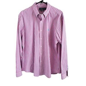 Ralph Lauren Mens Custom Fit XL Striped Button Down Logo Shirt Pink white blue